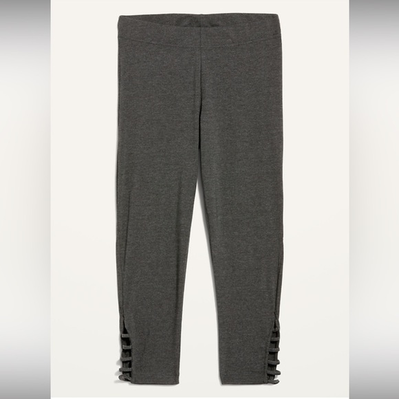 Old Navy High Rise Cropped Lattice Hem Leggings Sark Gray Elastic Waistband New - Picture 3 of 8